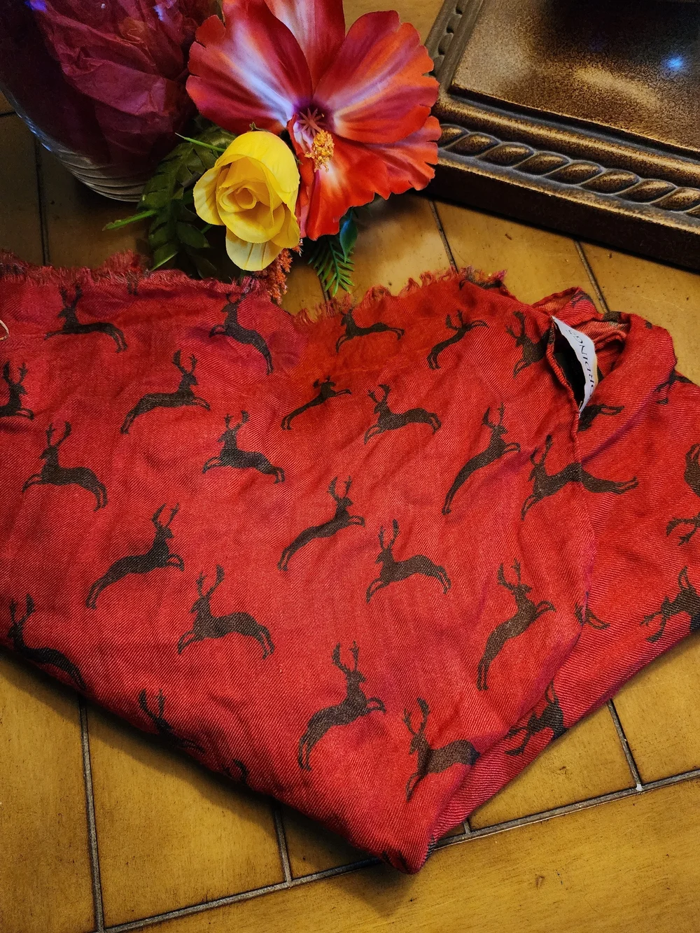 Cordings Heritage British Brand Modal-Cashmere Red Stag Print Country Scarf